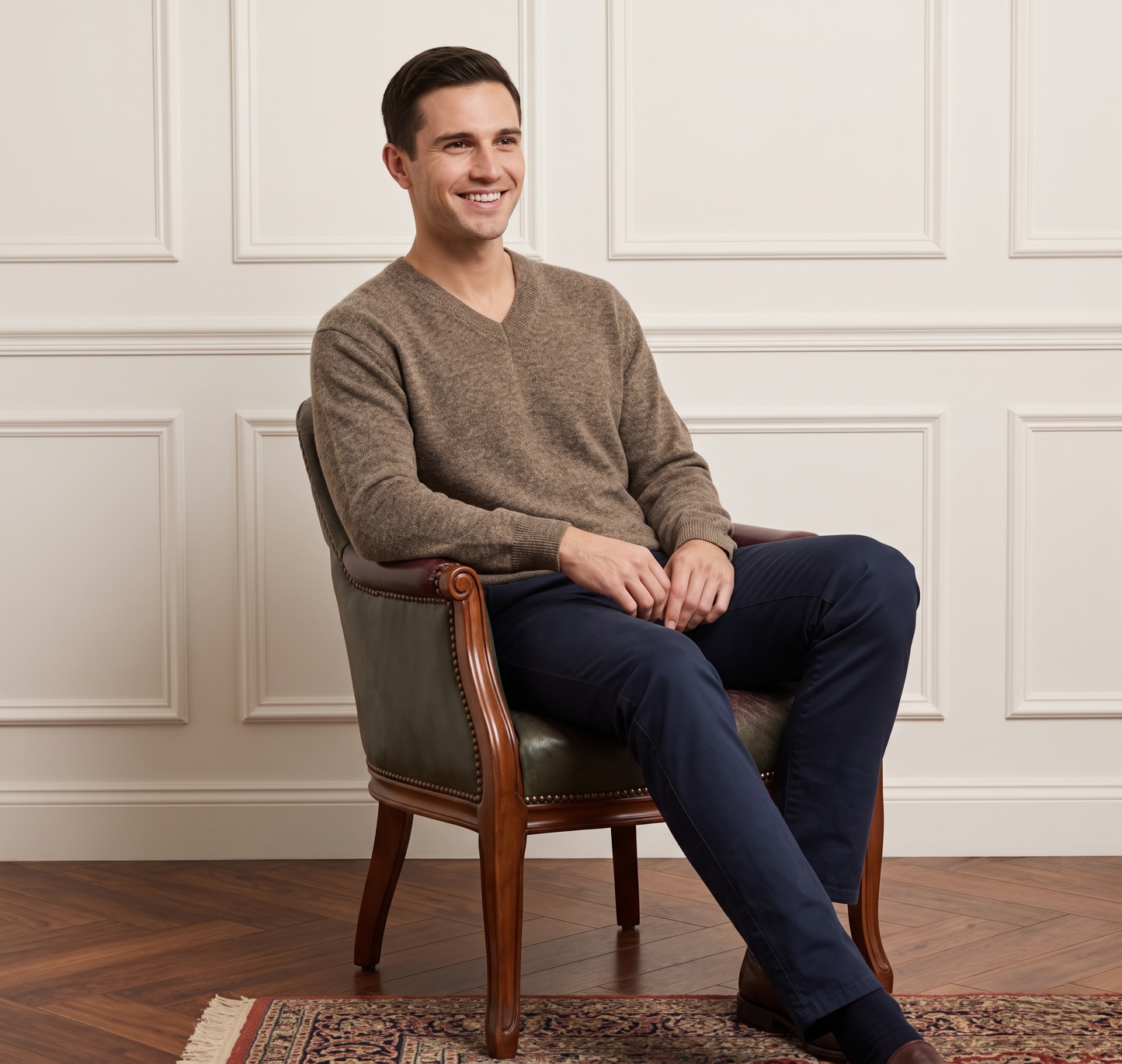 Executive V-Neck Undyed Himalayan Cashmere Sweater