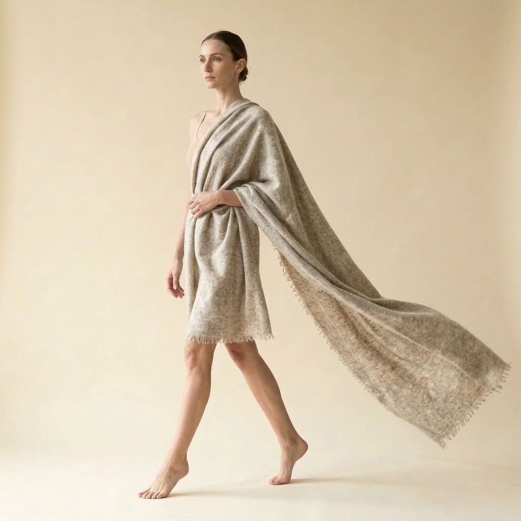 Pure 16-Micron Handknitted Cashmere Pashmina Shawl