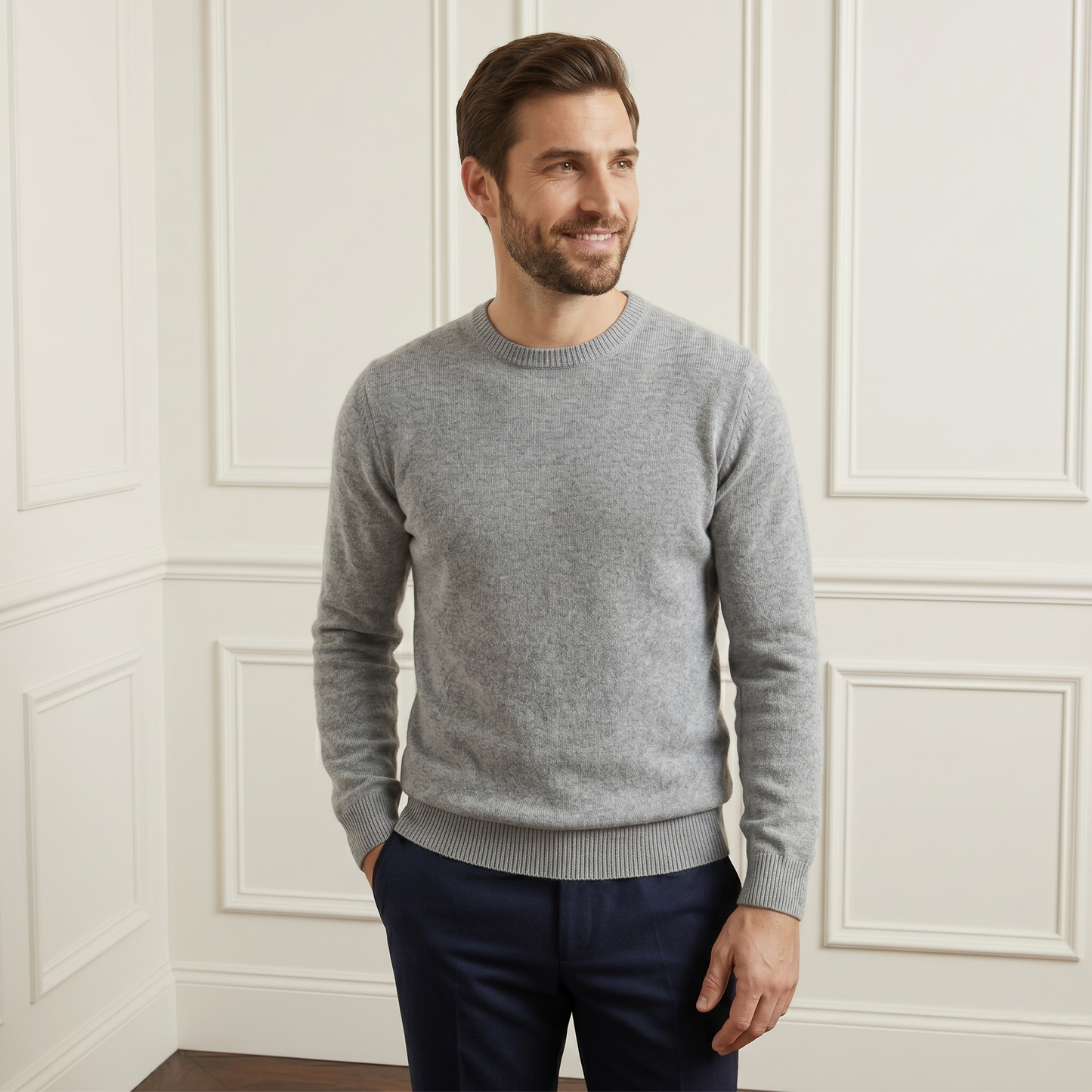 Exclusive Heather Gray Original Crewneck Himalayan Cashmere Sweater