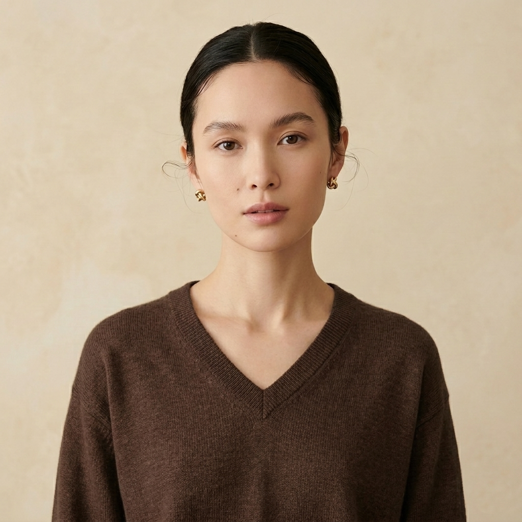 V-Neck Himalayan Cashmere Sweater For Women - Brown 1