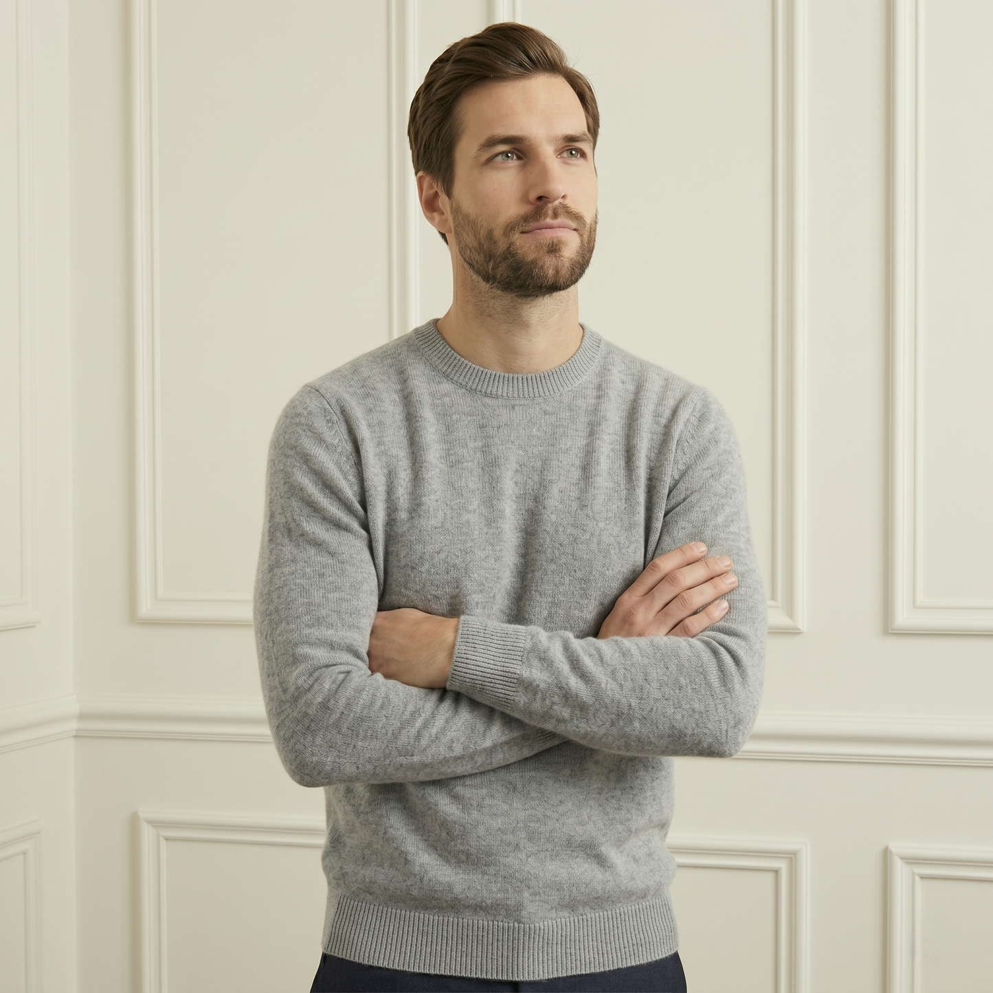 Authentic Heather Gray Original Crewneck Himalayan Cashmere Sweater
