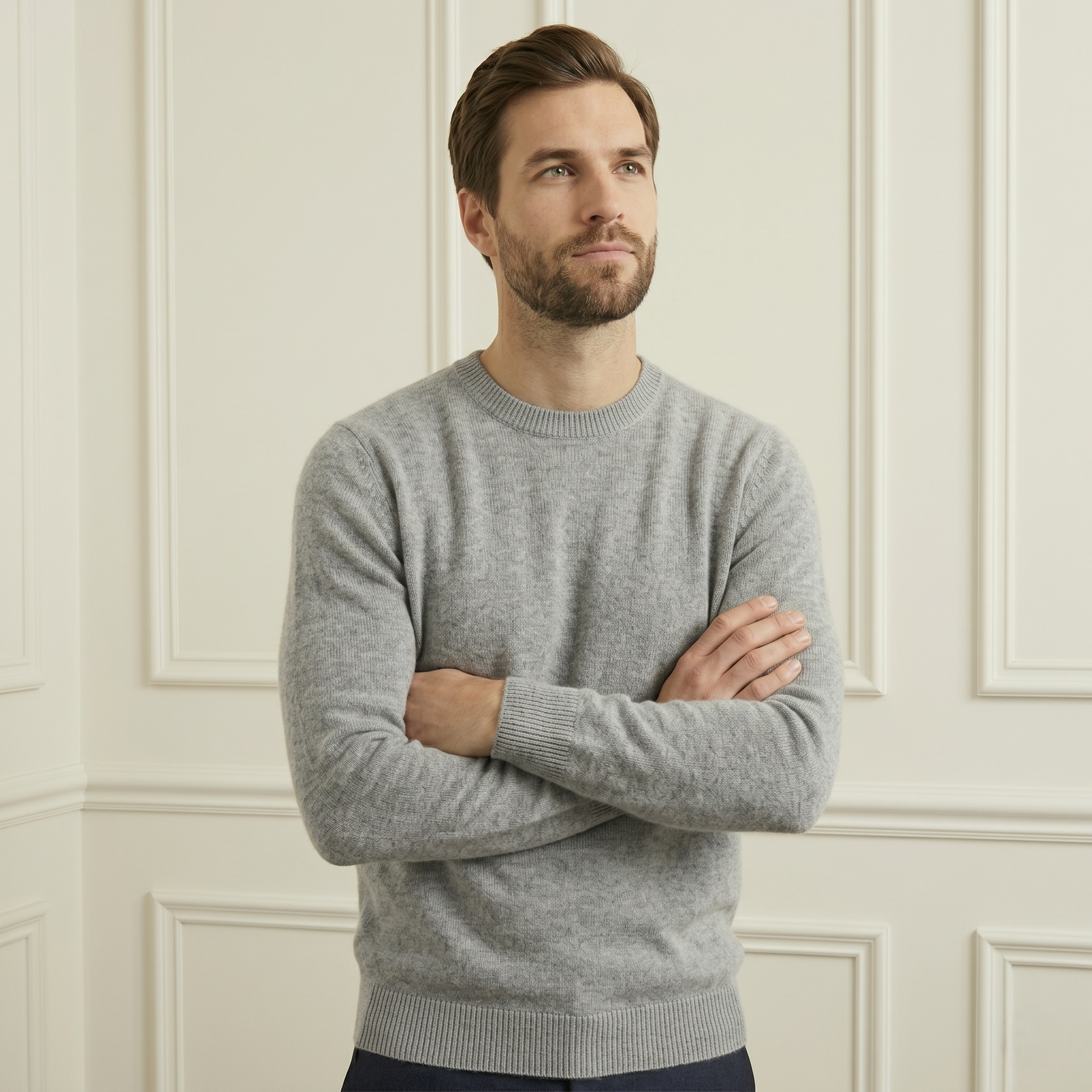 Authentic Heather Gray Original Crewneck Himalayan Cashmere Sweater