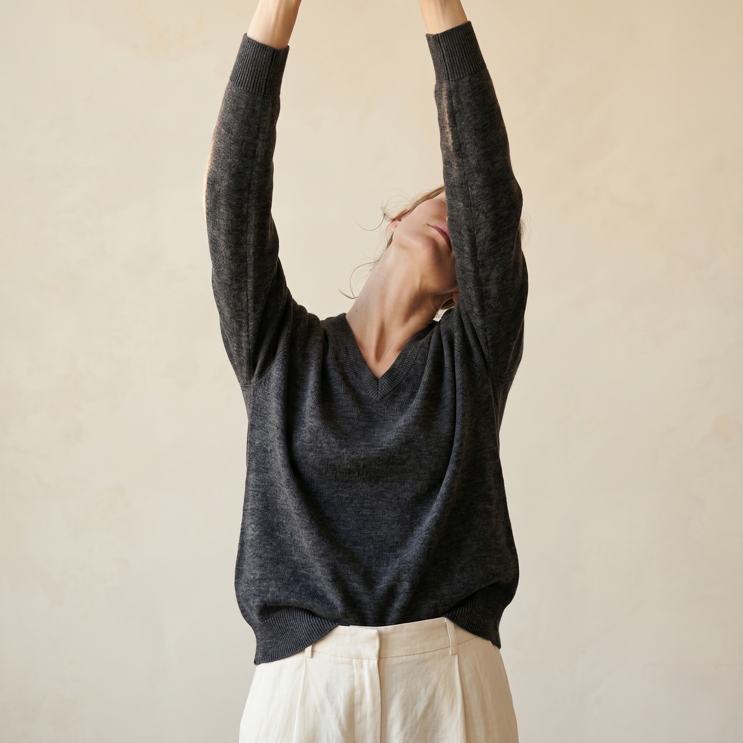 V - Neck Undyed Cashmere Sweater For Women