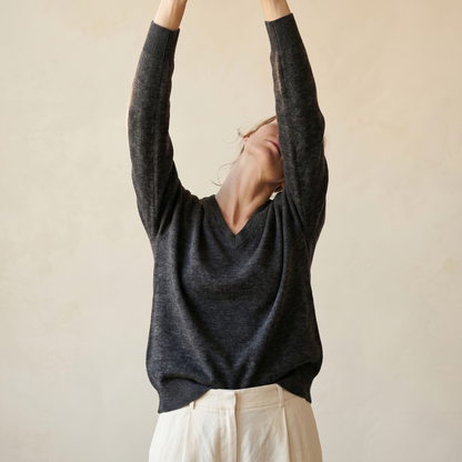 V - Neck Undyed Cashmere Sweater For Women