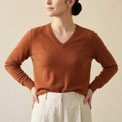 V-Neck Himalayan Cashmere Sweater For Women
