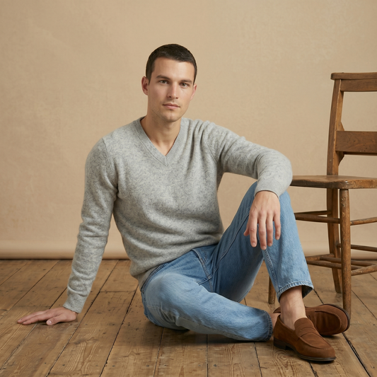 Executive V-Neck Undyed Himalayan Cashmere Sweater