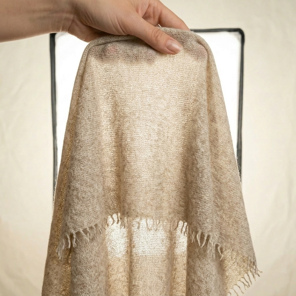Pure 16-Micron Handknitted Cashmere Pashmina Shawl