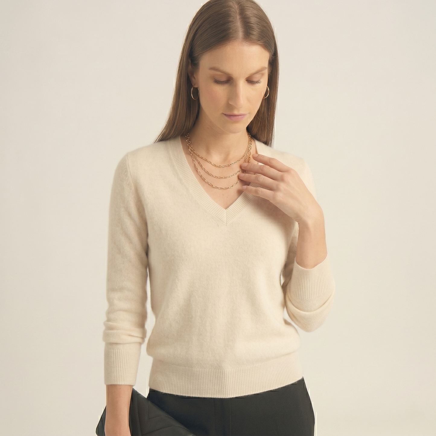V-Neck Himalayan Cashmere Sweater For Women - Off White