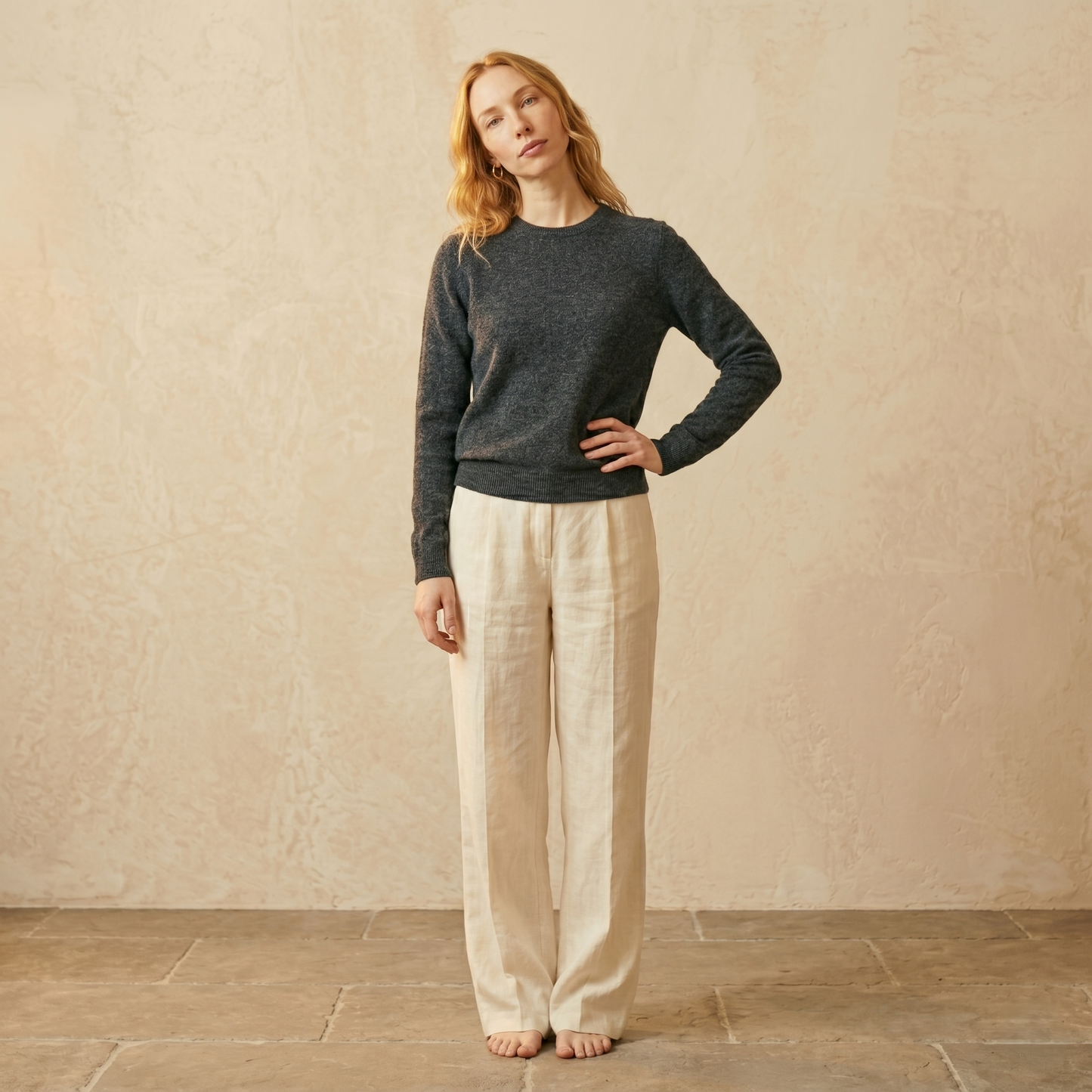 Crewneck Undyed Cashmere Sweater For Women
