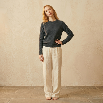 Crewneck Undyed Cashmere Sweater For Women