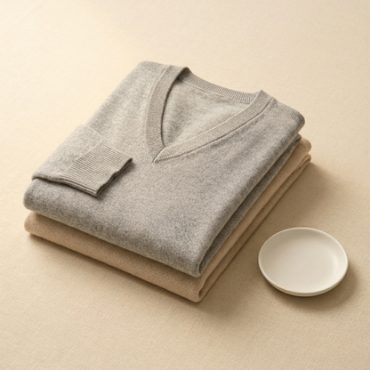 V - Neck Undyed Cashmere Sweater For Women