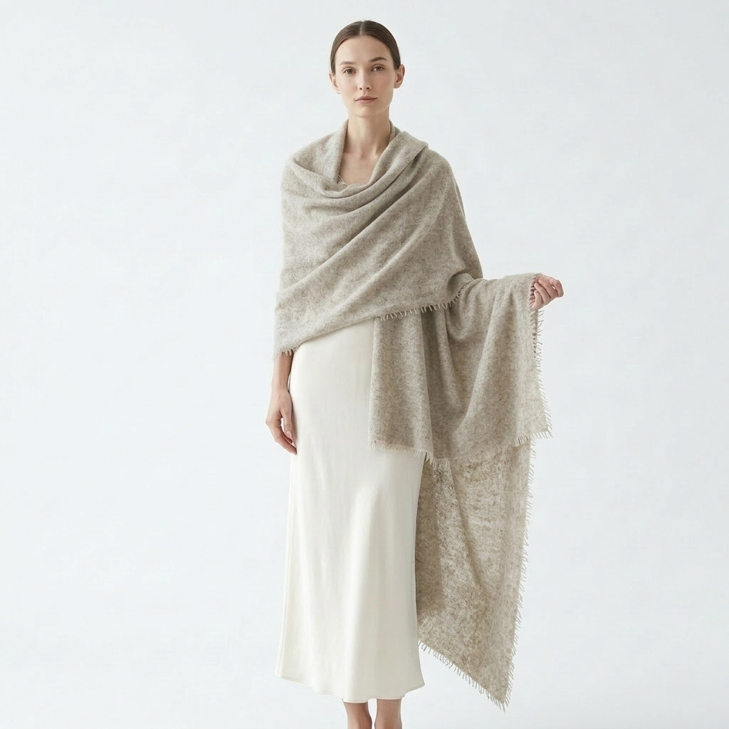 Pure 16-Micron Handknitted Cashmere Pashmina Shawl