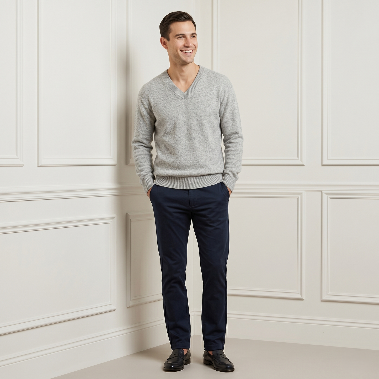Executive V-Neck Undyed Himalayan Cashmere Sweater