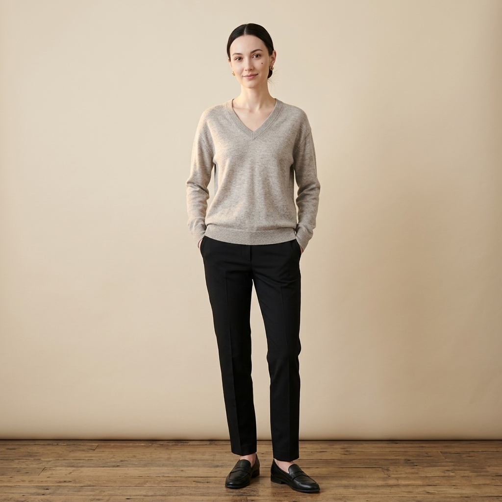 V - Neck Undyed Cashmere Sweater For Women