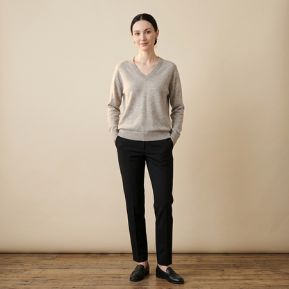 V - Neck Undyed Cashmere Sweater For Women