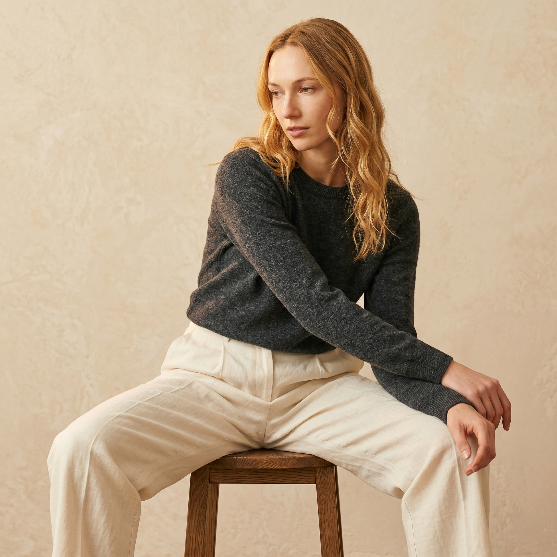 Crewneck Undyed Cashmere Sweater For Women