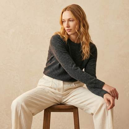 Crewneck Undyed Cashmere Sweater For Women