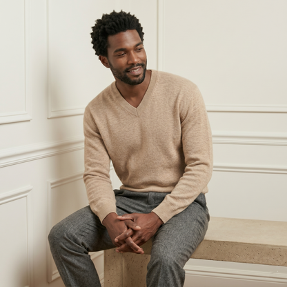 Executive V-Neck Undyed Himalayan Cashmere Sweater