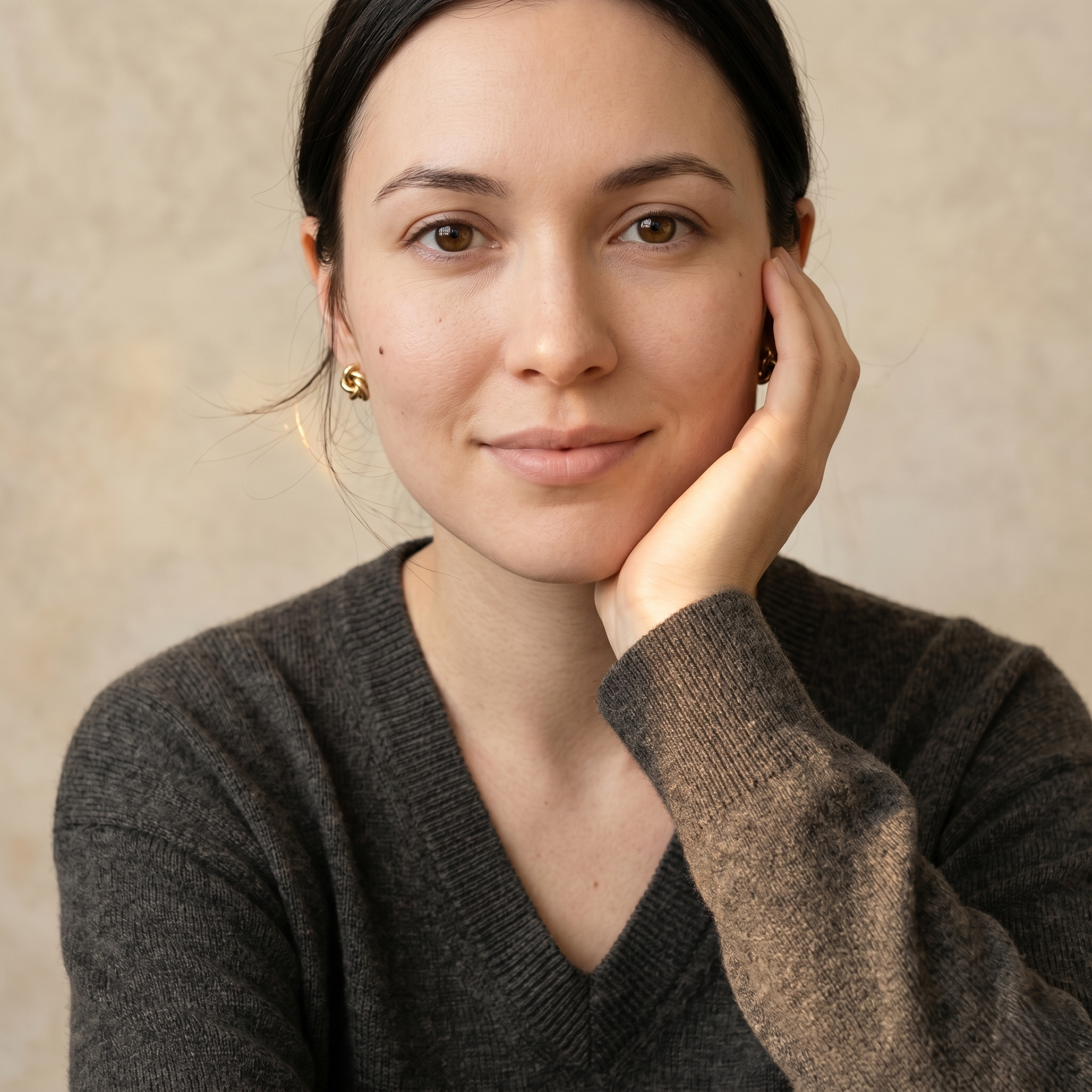 V - Neck Undyed Cashmere Sweater For Women