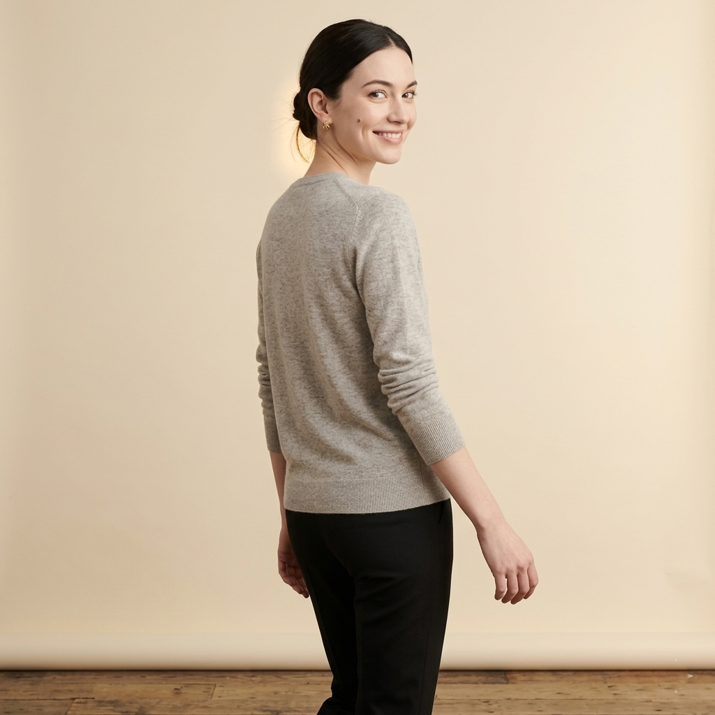 V - Neck Undyed Cashmere Sweater For Women