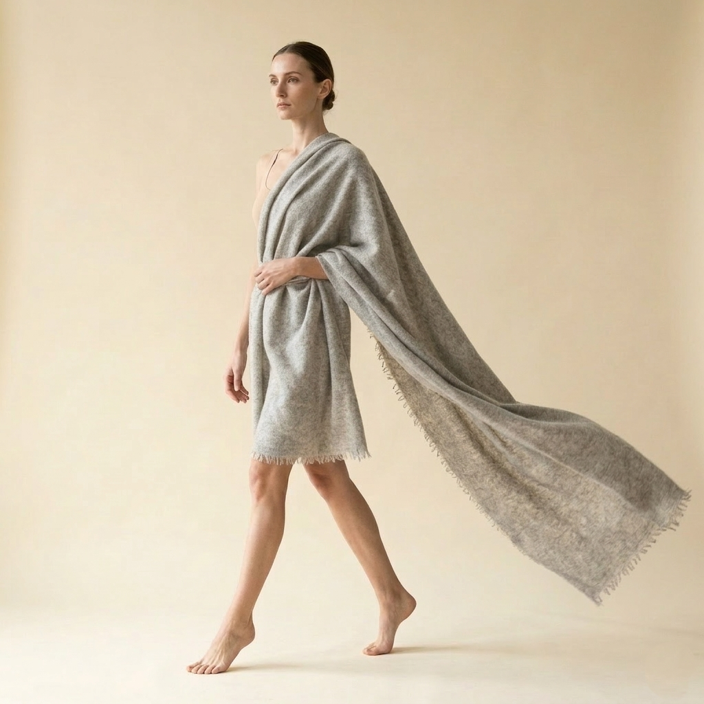 Pure 16-Micron Handknitted Cashmere Pashmina Shawl