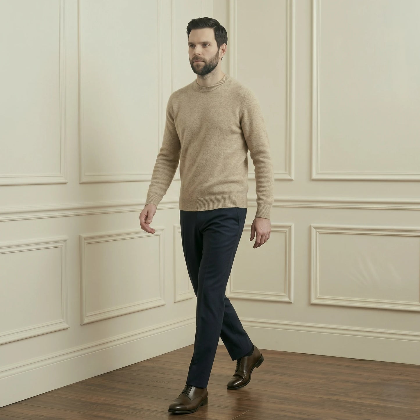 Exclusive Oat Full Sleeve Crewneck Himalayan Cashmere Sweater
