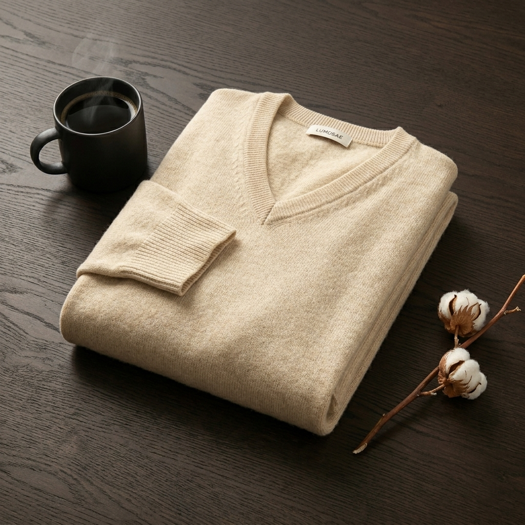 V - Neck Undyed Cashmere Sweater For Women
