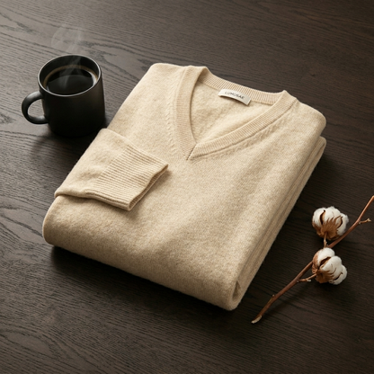 V - Neck Undyed Cashmere Sweater For Women