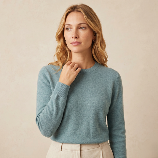 Himalayan Cashmere Original Crewneck Sweater For Women - Heathered Jade