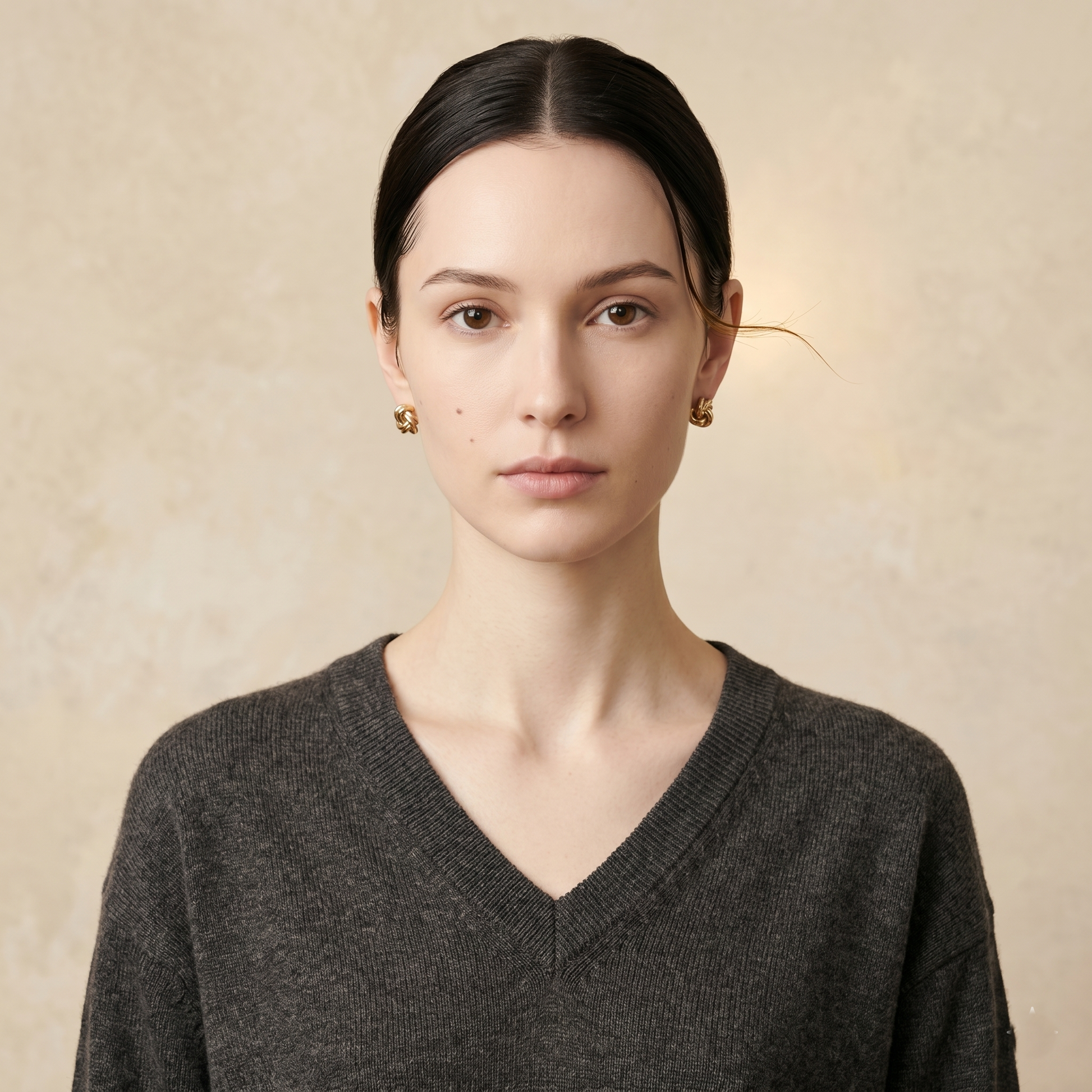 V - Neck Undyed Cashmere Sweater For Women