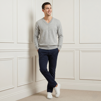 Executive V-Neck Undyed Himalayan Cashmere Sweater