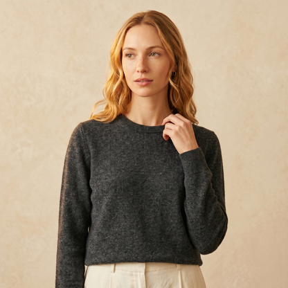 Crewneck Undyed Cashmere Sweater For Women - Aurora Black