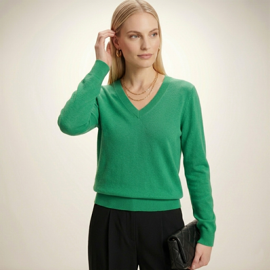 V-Neck Himalayan Cashmere Sweater For Women