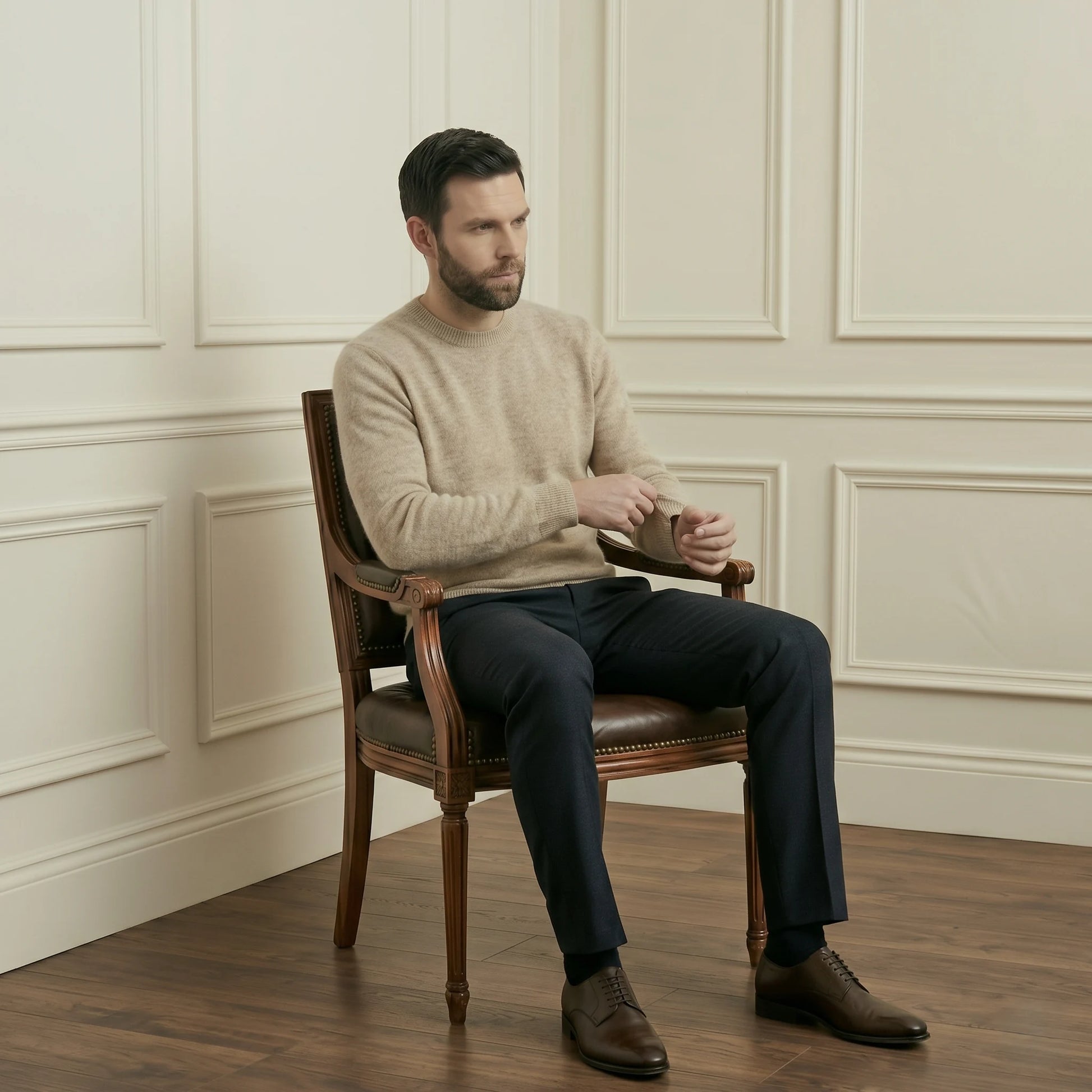 Authentic Oat Full Sleeve Crewneck Himalayan Cashmere Sweater
