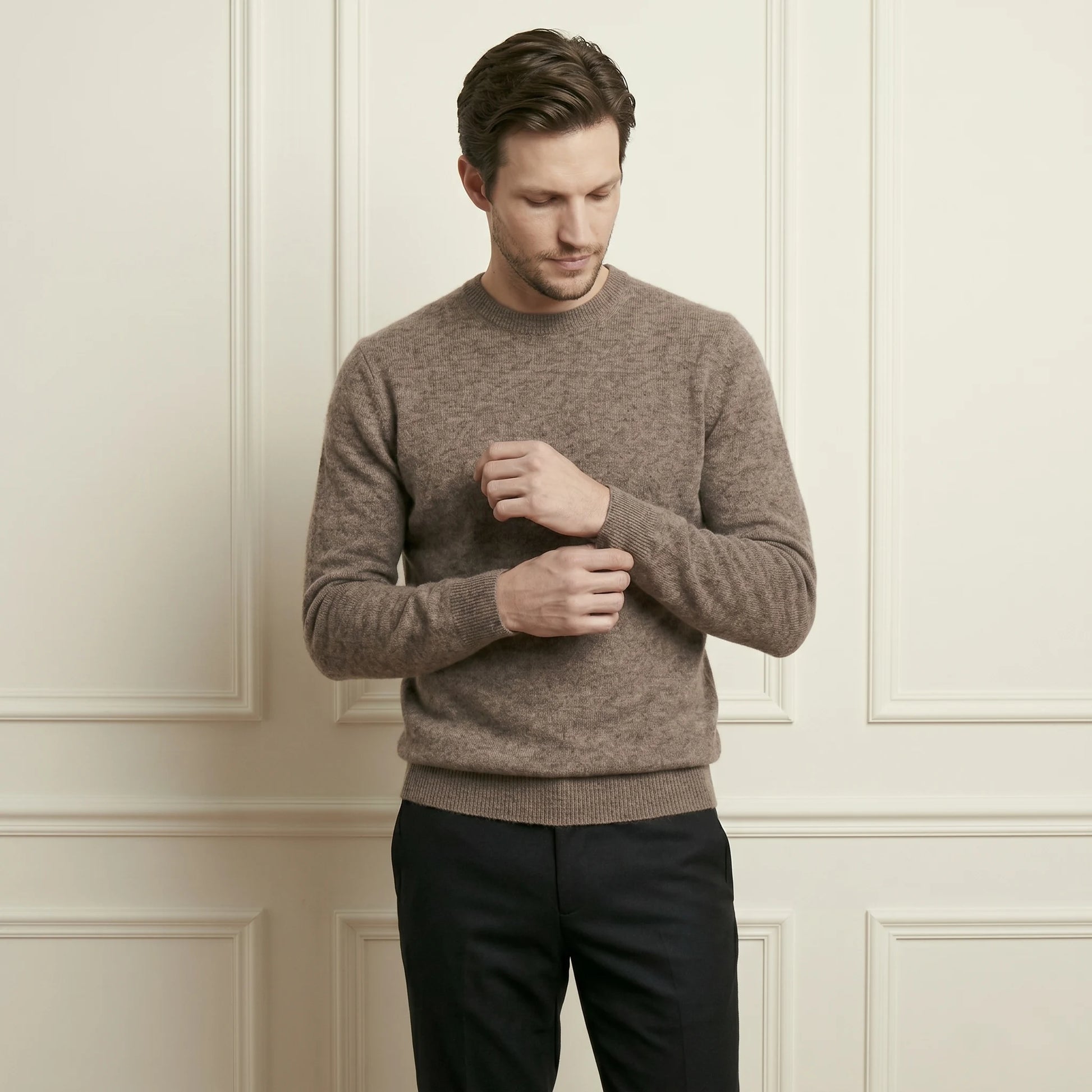Exclusive Brown Crewneck Cashmere full sleeve Sweater for men