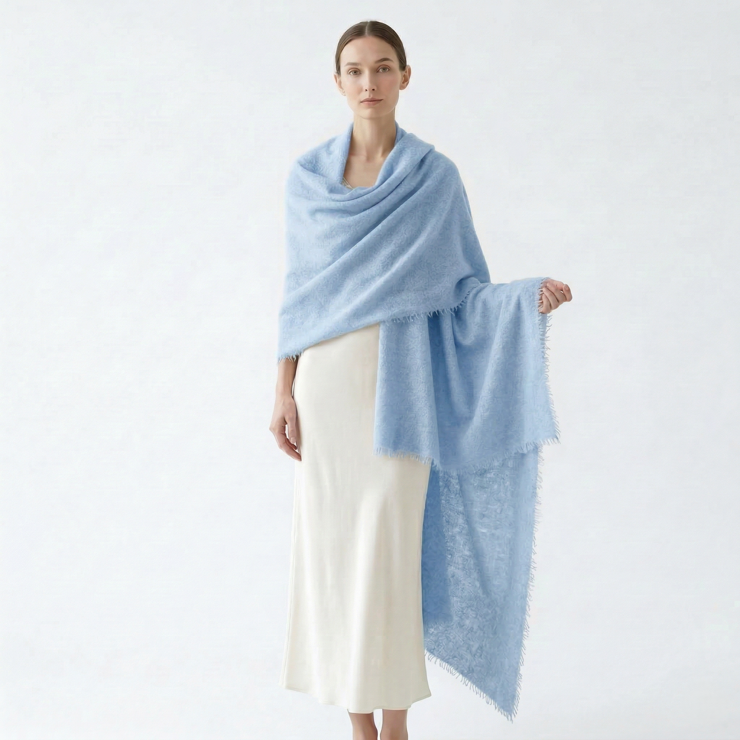 Pure 16-Micron Handknitted Cashmere Pashmina Shawl - 28×84 IN