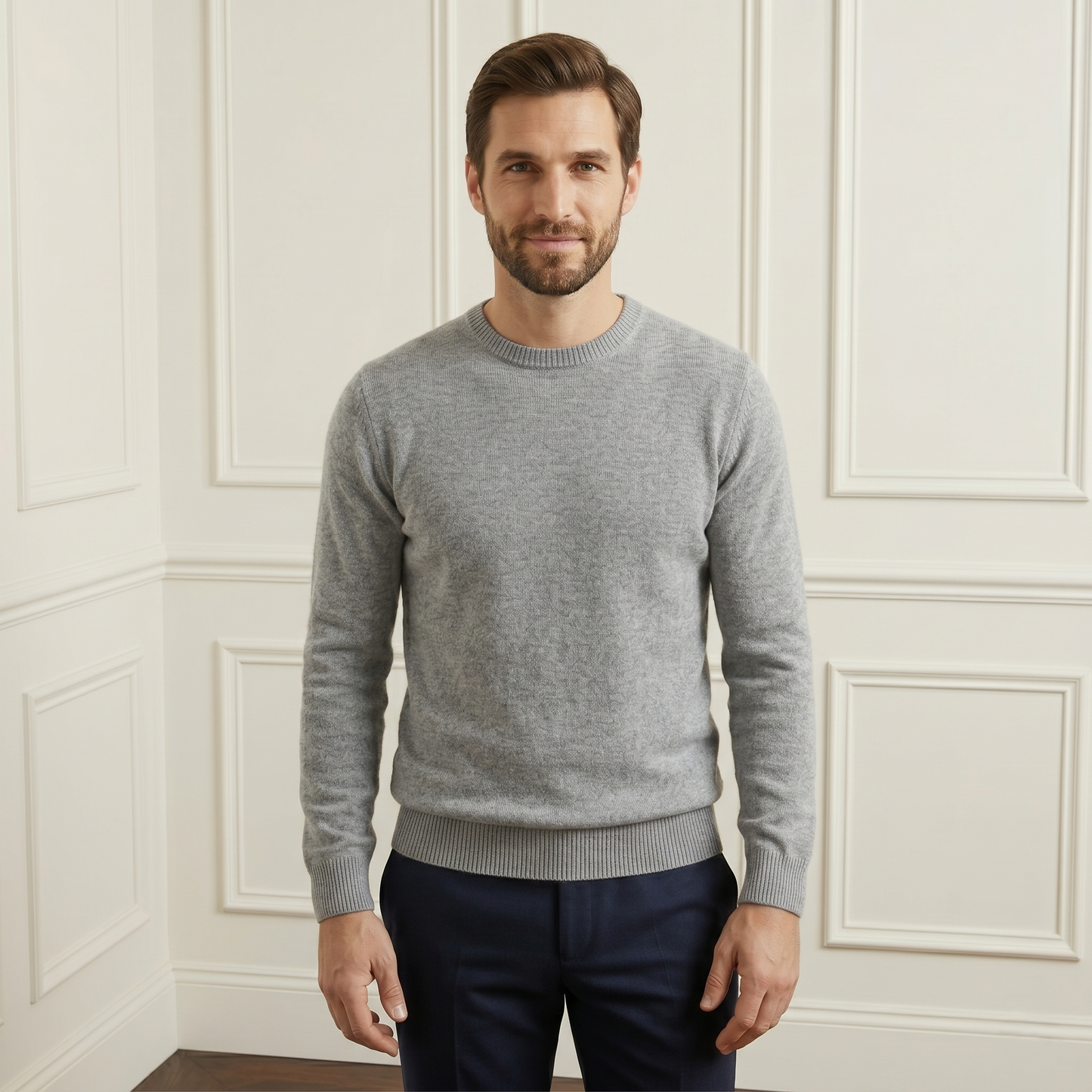 Exclusive Heather Gray Crewneck Himalayan Cashmere Full Sleeve Sweater for Men