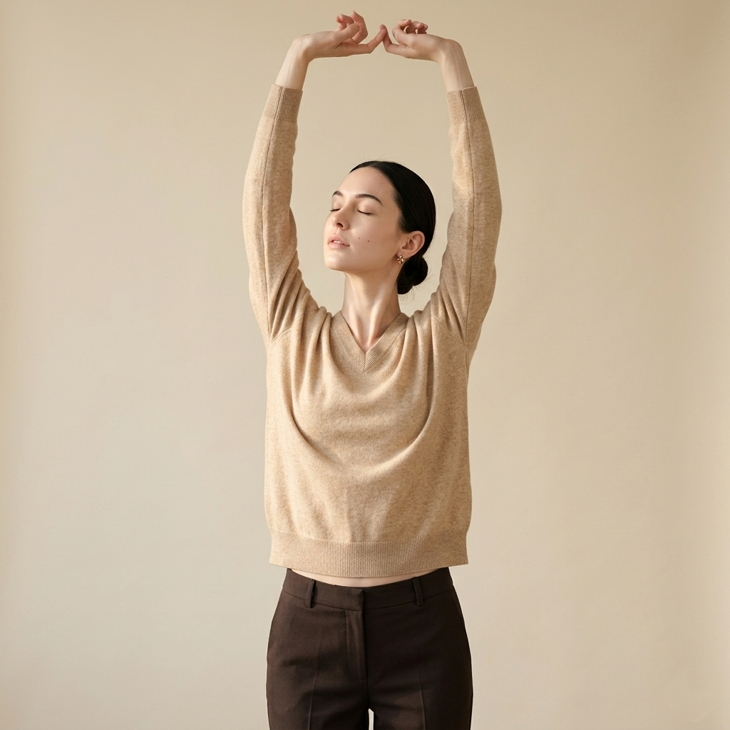 V - Neck Undyed Cashmere Sweater For Women
