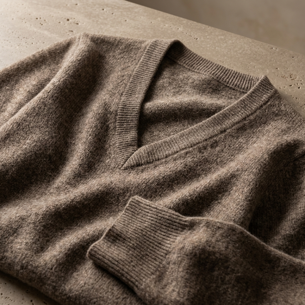 V - Neck Undyed Cashmere Sweater For Women