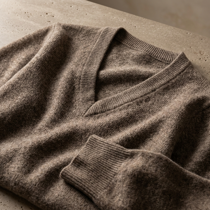 V - Neck Undyed Cashmere Sweater For Women