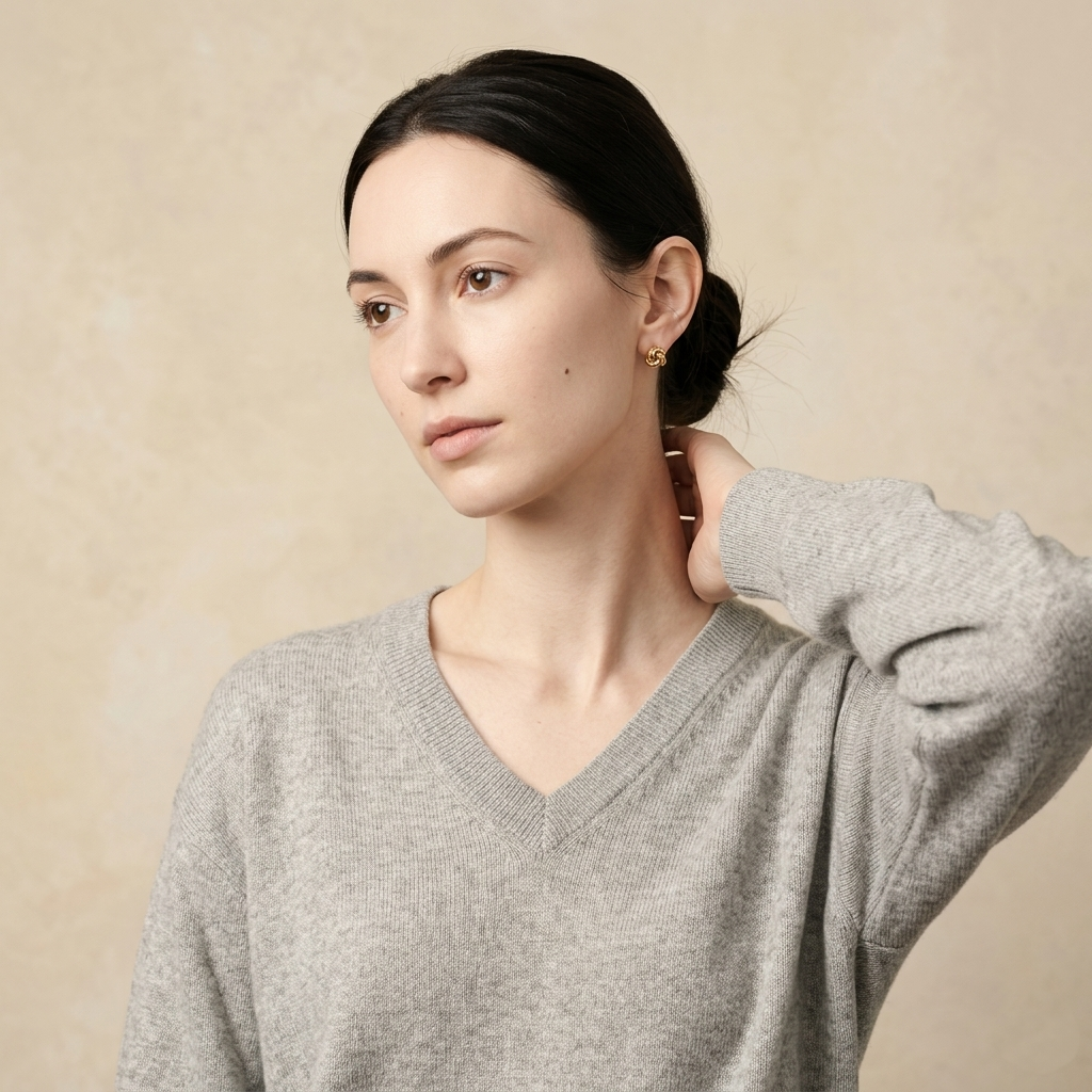 V - Neck Undyed Cashmere Sweater For Women