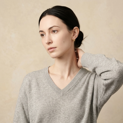V - Neck Undyed Cashmere Sweater For Women
