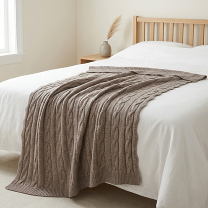Heirloom Cable-Knit Pure Himalayan Cashmere Throw