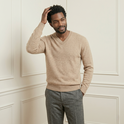 Executive V-Neck Undyed Himalayan Cashmere Sweater