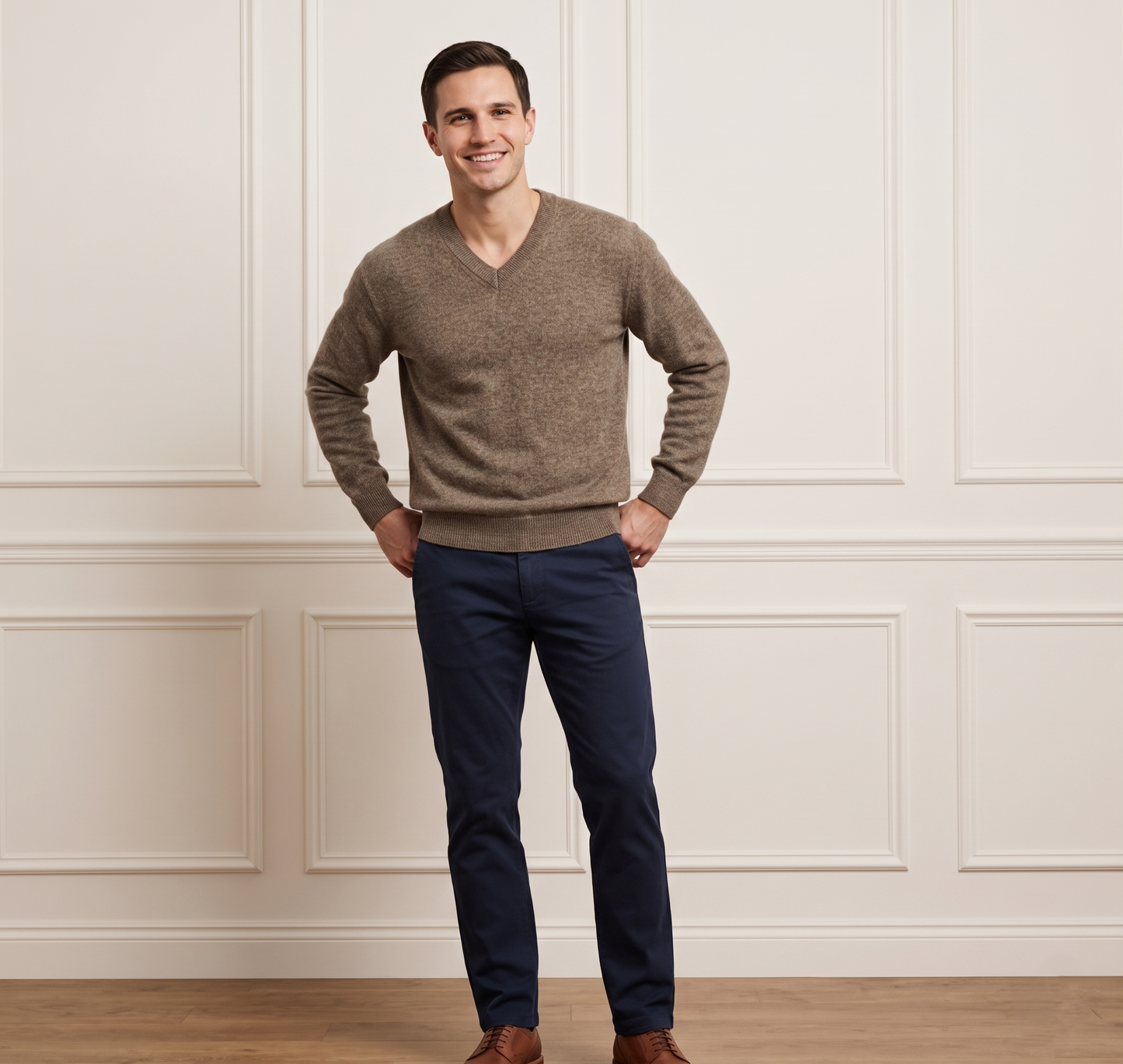 Executive V-Neck Undyed Himalayan Cashmere Sweater