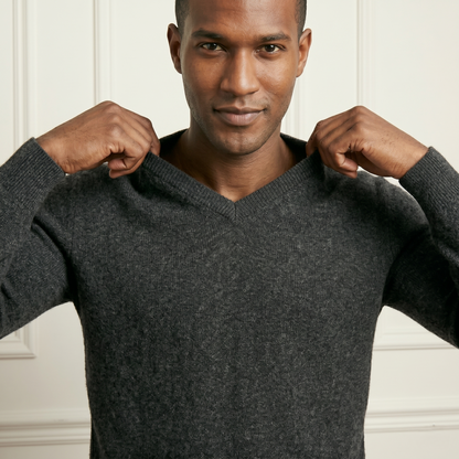 Executive V-Neck Undyed Himalayan Cashmere Sweater