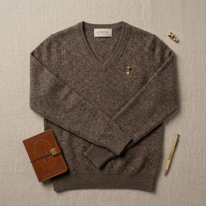 V - Neck Undyed Cashmere Sweater For Women