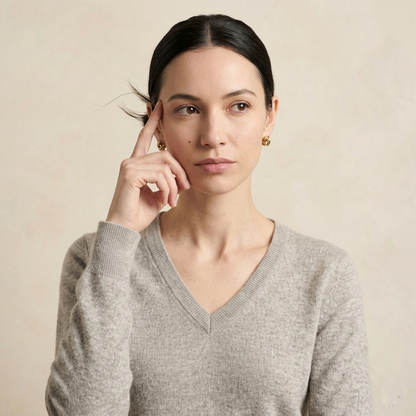V - Neck Undyed Cashmere Sweater For Women