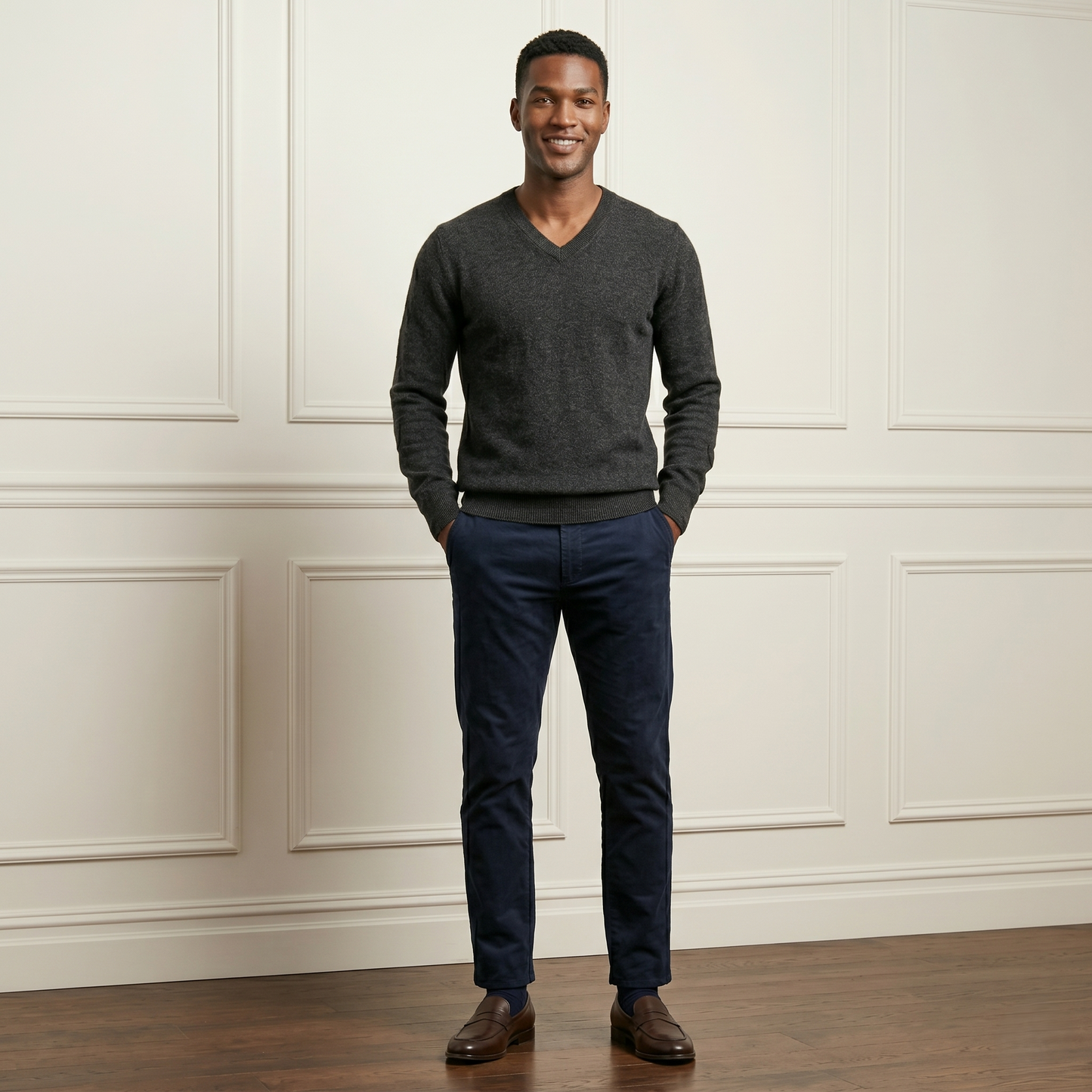 Executive V-Neck Undyed Himalayan Cashmere Sweater