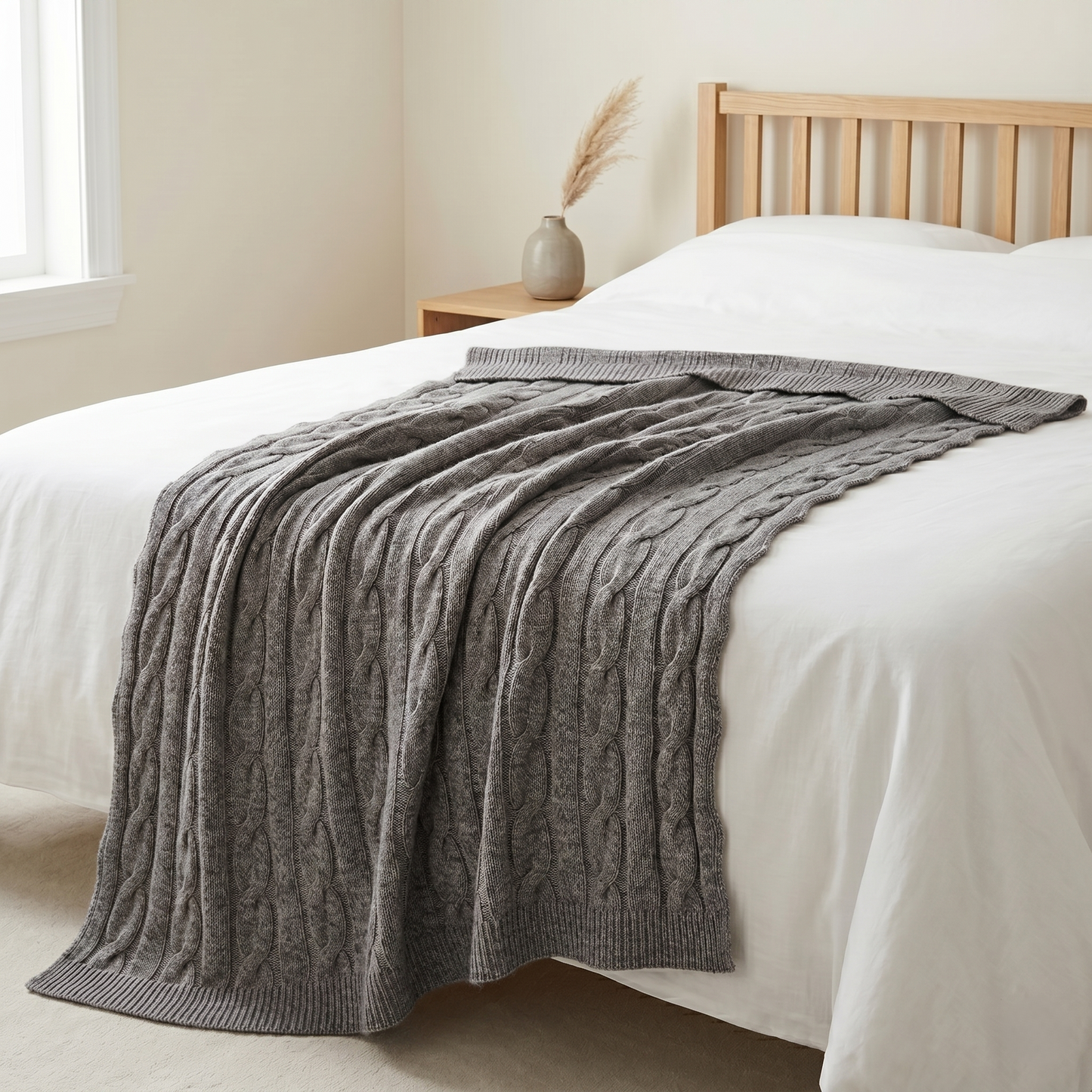 Heirloom Cable-Knit Pure Himalayan Cashmere Throw